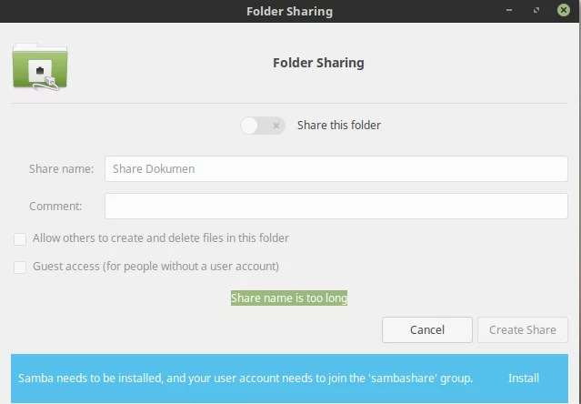 menginstall samba agar bisa menggunakan file sharing